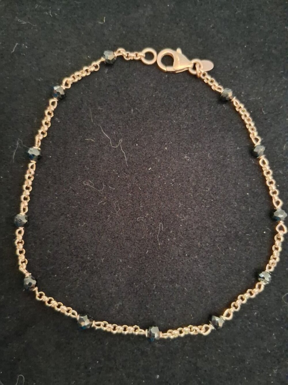 Milor Rose Gold Tone Chain Bracelet with Black Beads